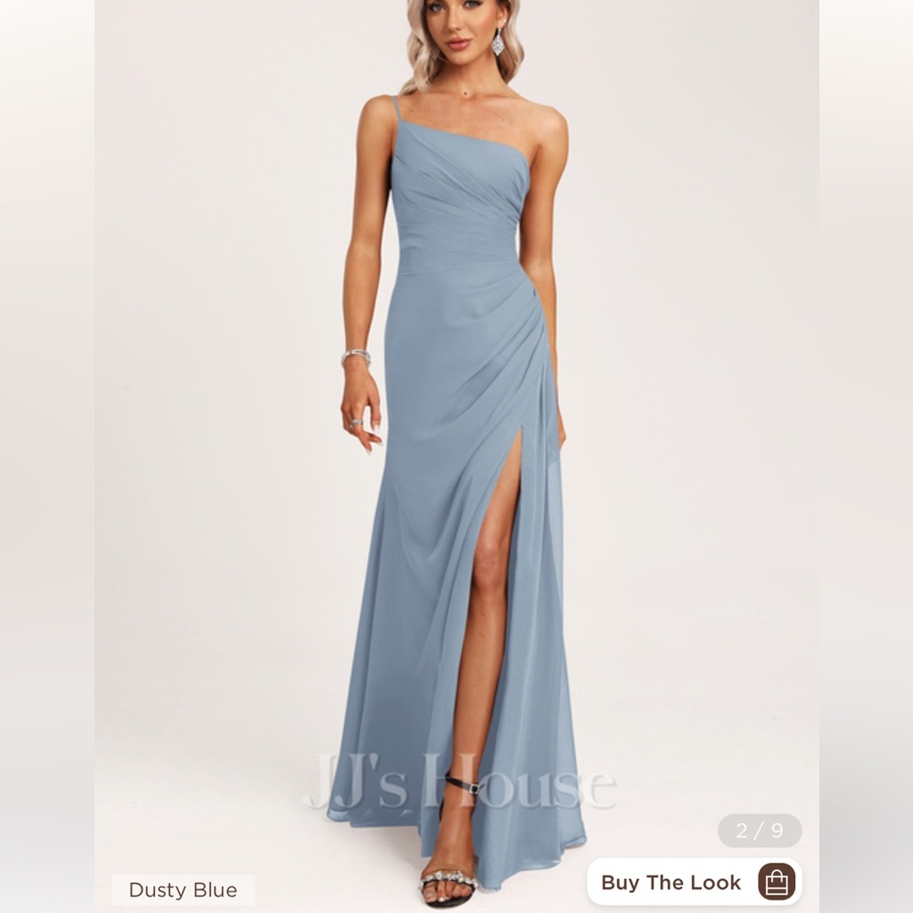 JJ’s House One Shoulder Floor-Length Chiffon Bridesmaid Dress Dusty Blue 0 NWT